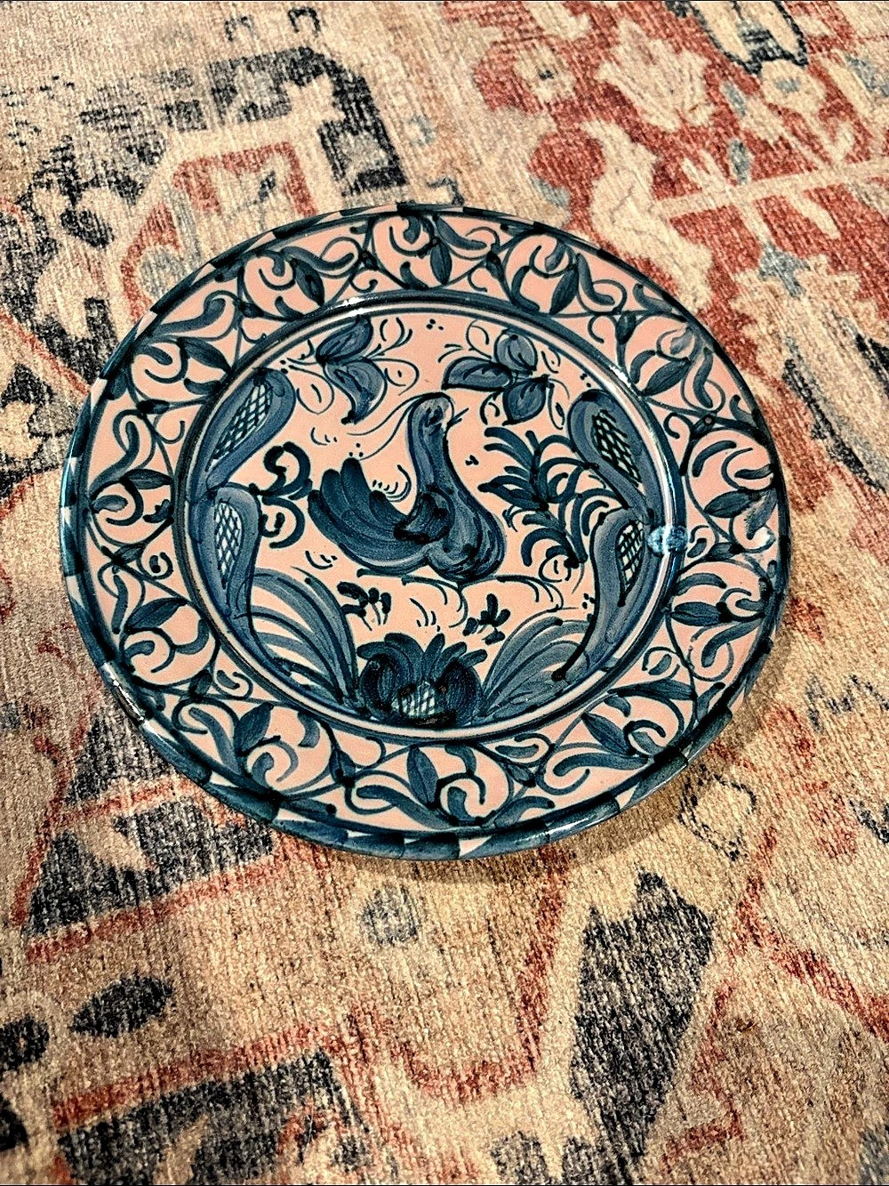 MG Arroyo Hand Painted Spanish Bird Wall Plate, Pink & Blue